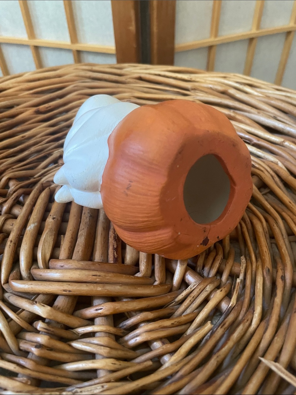 Vintage Cute Ghost Sitting on Pumpkin Figurine - White & Orange - Picture 4 of 4